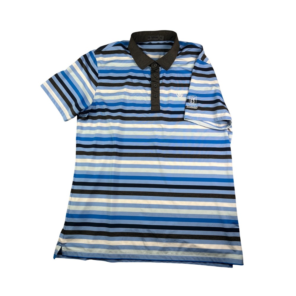 G/FORE TPC Scottsdale Stripe Golf Polo Shirt Mens XL Blue Grey Performance Short